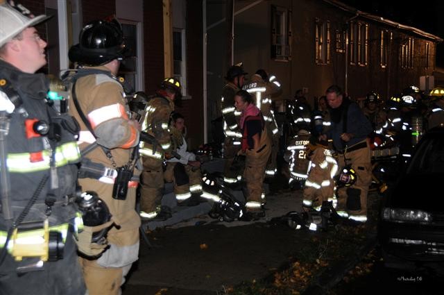 The crew from Engine 4 entering rehab on the 4th Street fire.